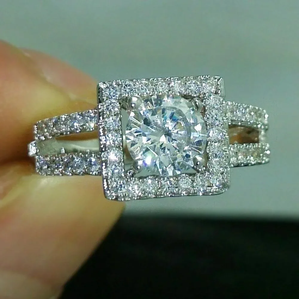 😍Anillos Double Layer Clear Round Zircon Macro Pave Square Dainty Ring, L275 - Picture 3 of 6